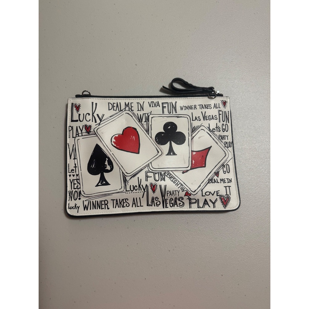 Brighton Las Vegas Playing Cards Crossbody Bag Pouch Key Ring Charm Black Red - Picture 4 of 13